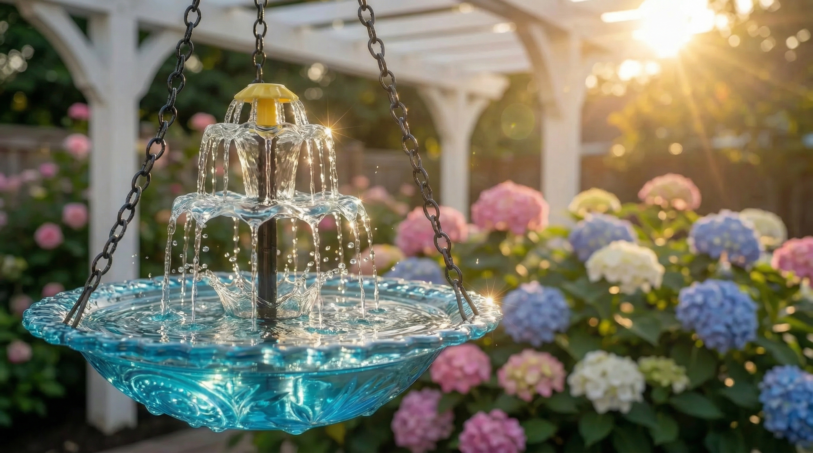Meet the Solar Cascade Hanging Bird Bath Fountain